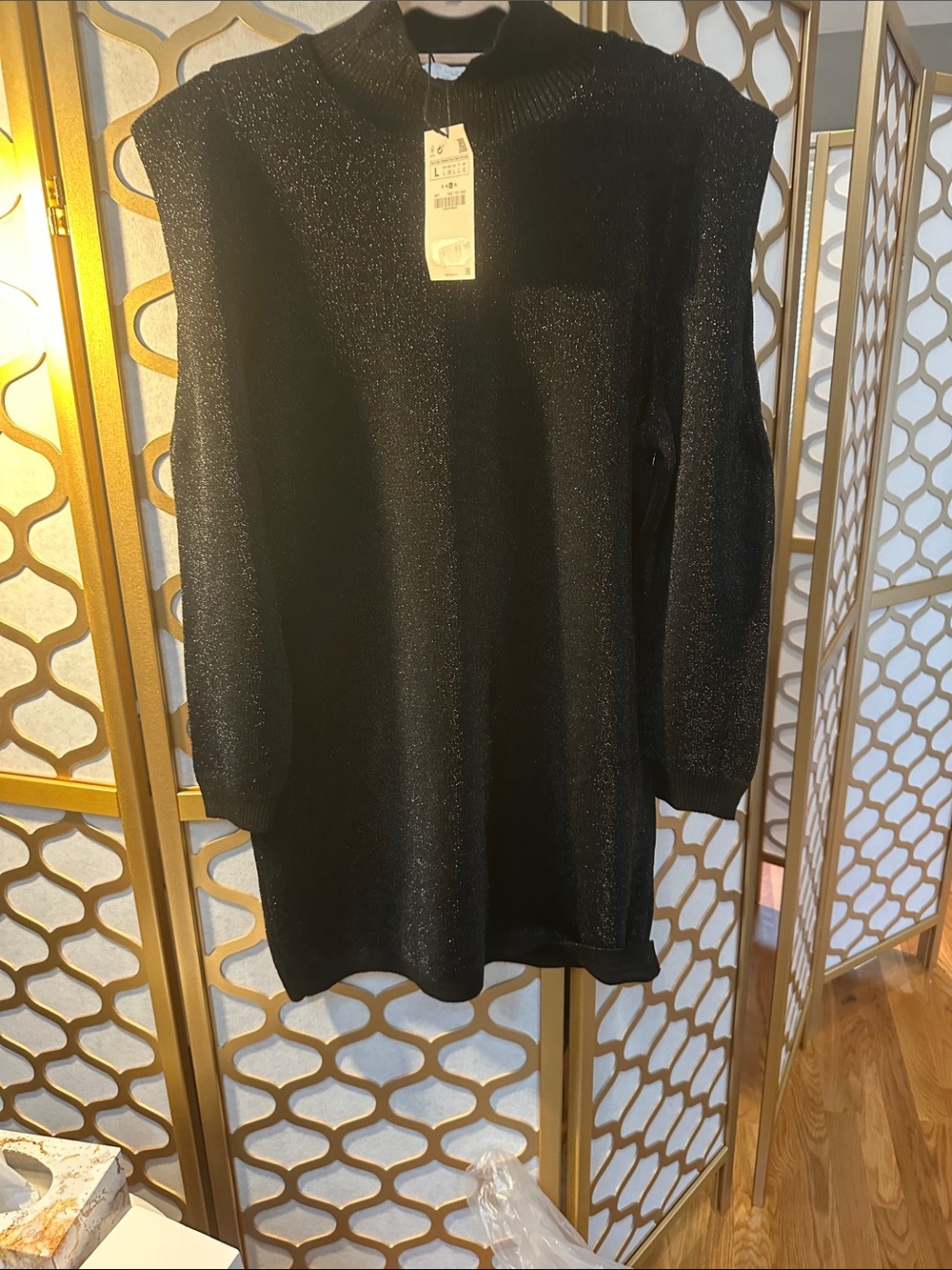 Black Shimmery Long Sleeve Tunic Sweater